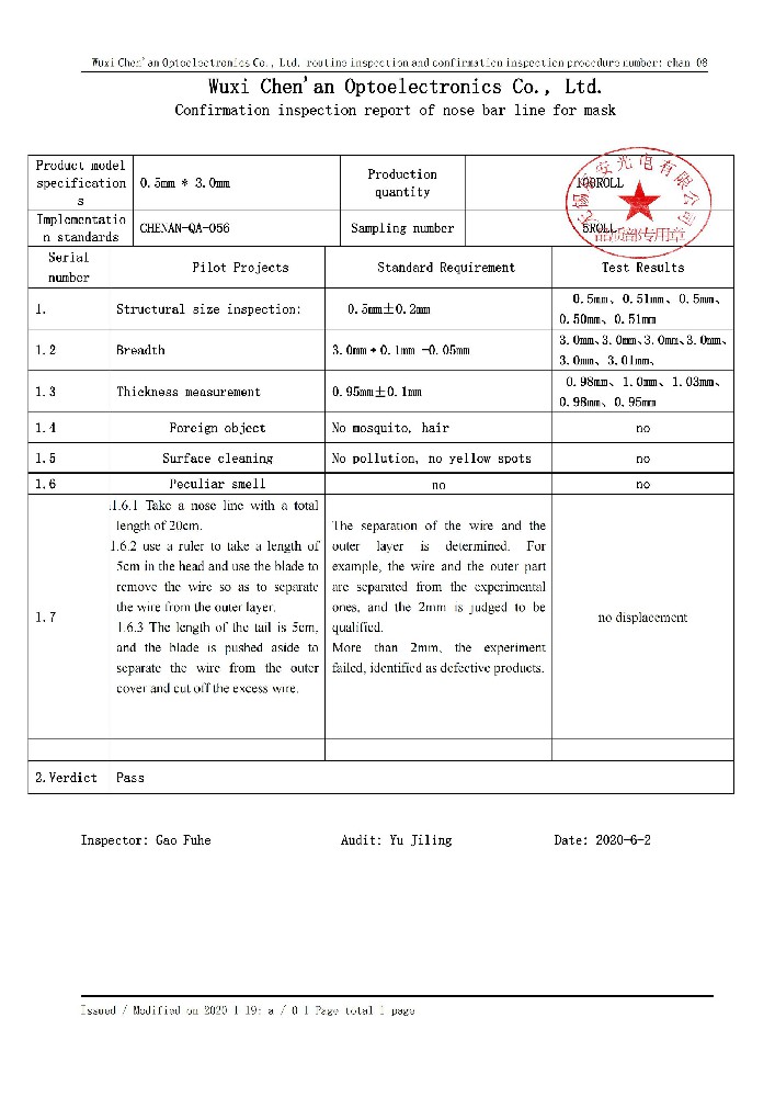 nose bar test report